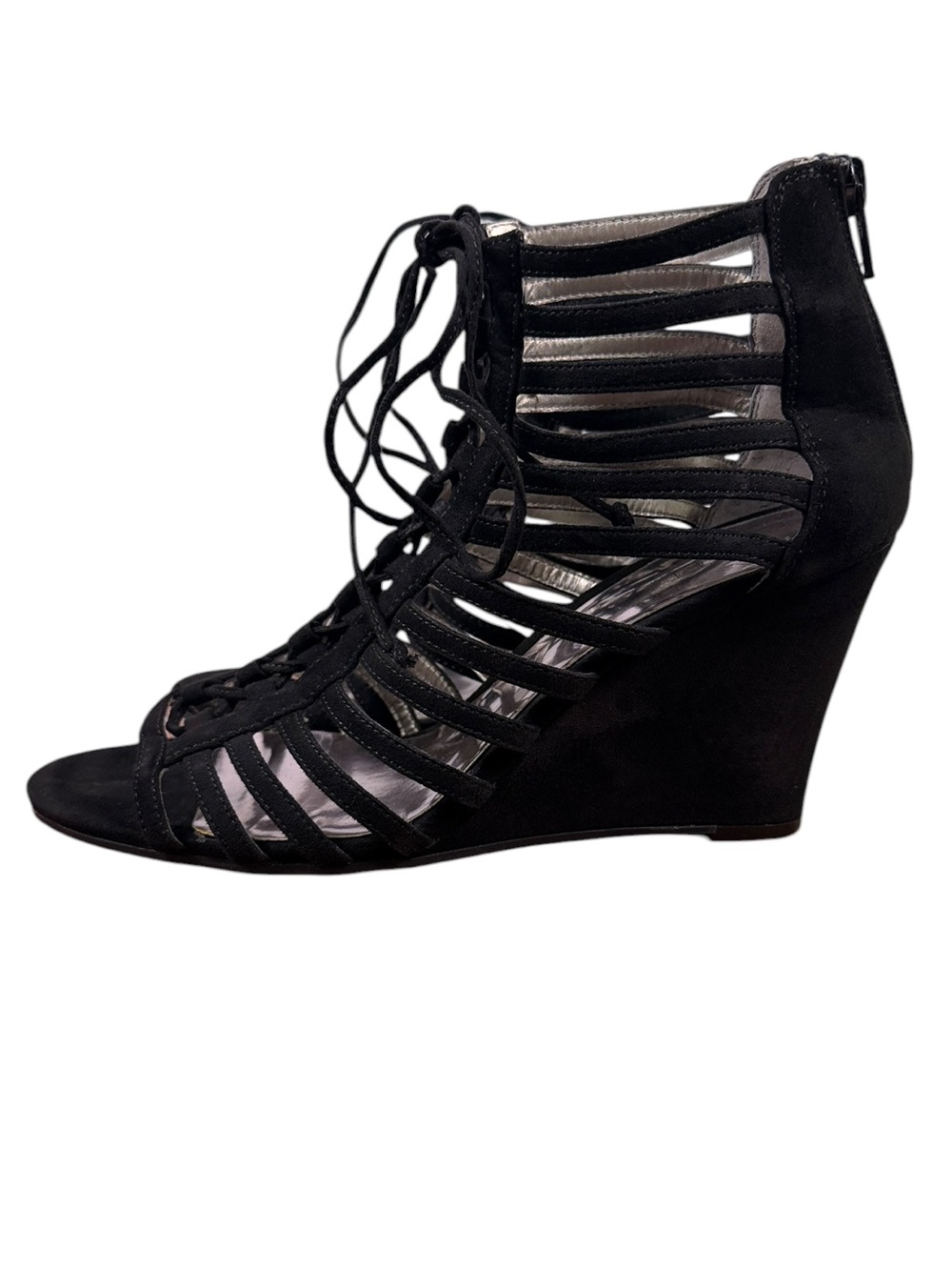 Carlos Santana Black Lace-Up Cage Wedge Sandals Size 7.5 - Picture 5 of 12